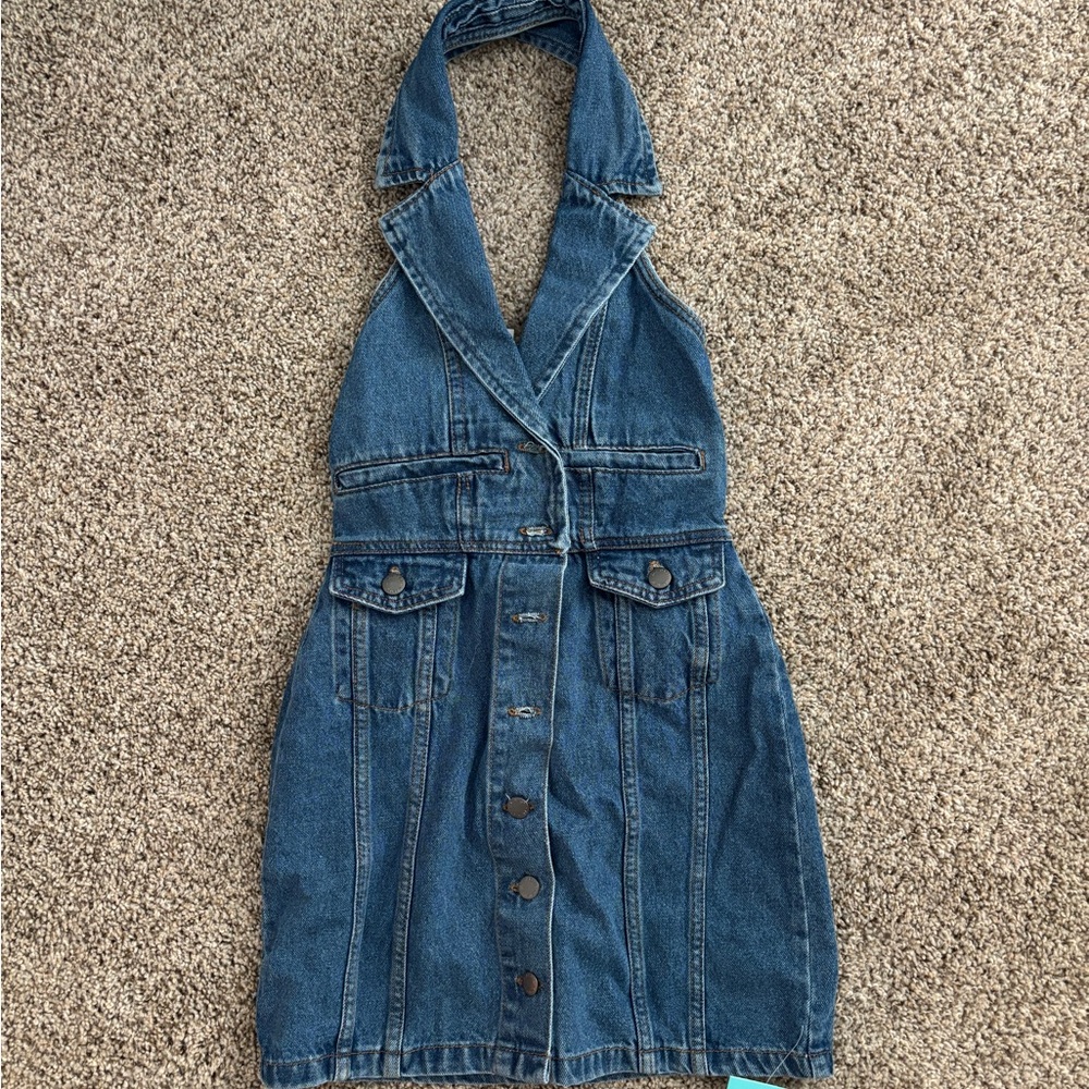 Nasty Gal Blue Denim Button-Front Overall Dress - Picture 4 of 7
